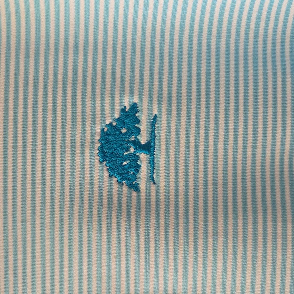 Beautiful Men's Turquoise And White Striped Golf Shirt In New Perfect Condition! - Picture 2 of 14